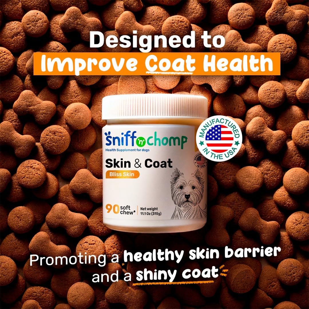 Sniff n Chomp Fish Oil for Dogs, Omega 3, with Wild Salmon Oil, Biotin, and Vitamin C, Fish Oil Dogs for Dog Severe Dry Skin S